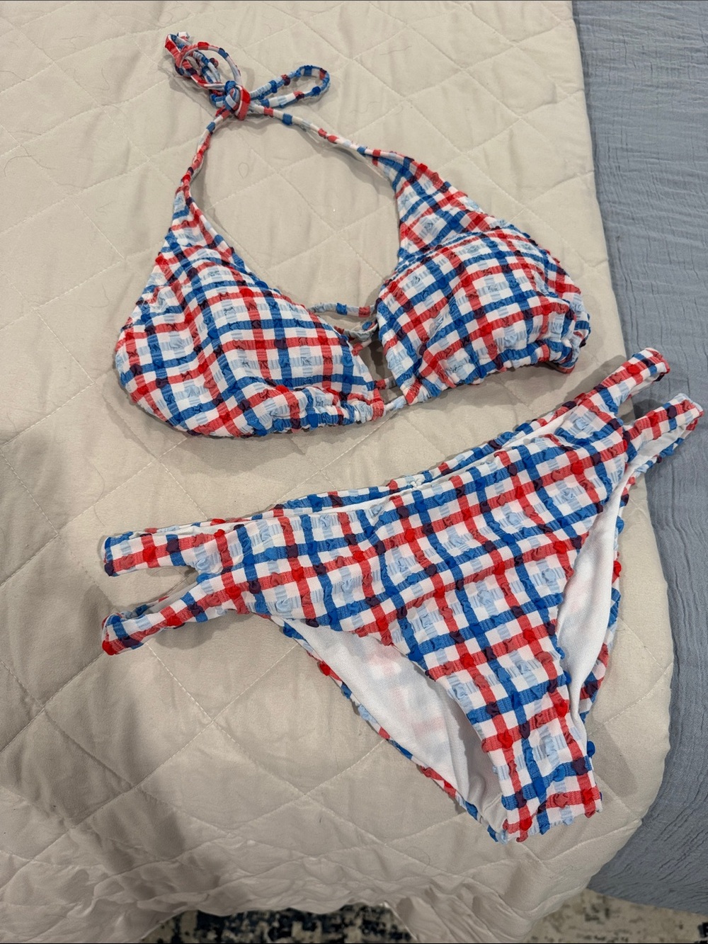 Red White Blue Plaid Two-Piece Bikini Set